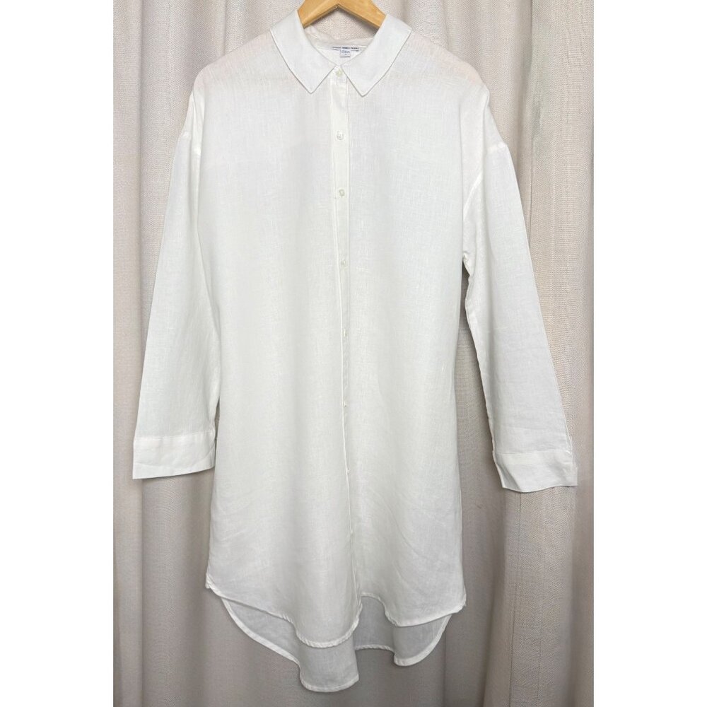 James Perse White Linen Oversized Long Shirt Tunic Shirt Dress Minimalist Size 4